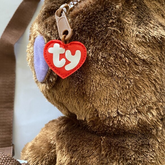 TY Brown Monkey Plush Kids Purple Eyes 100% Tysilk Adjustable Strap Backpack - Picture 5 of 7